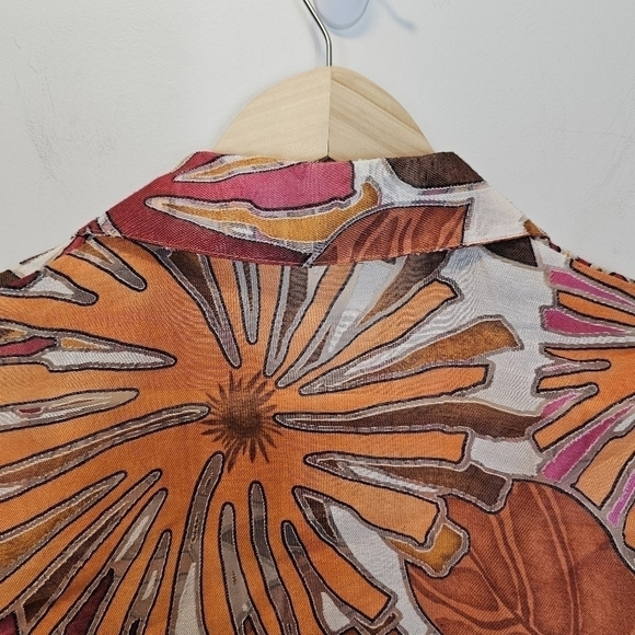 Notations Retro Sheer Lightweight Orange Pink Button-down Summer Top Small - Picture 6 of 9